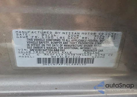 2016 Nissan Versa S from USA, damaged, VIN 3N1CN7AP7GL888152